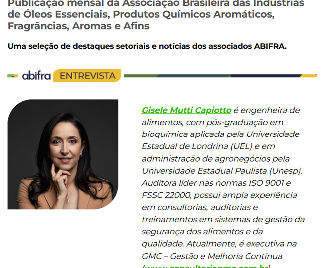 Entrevista com Gisele Mutti Capiotto, engenheira de alimentos e auditora líder nas normas ISO 9001 e FSSC 22000