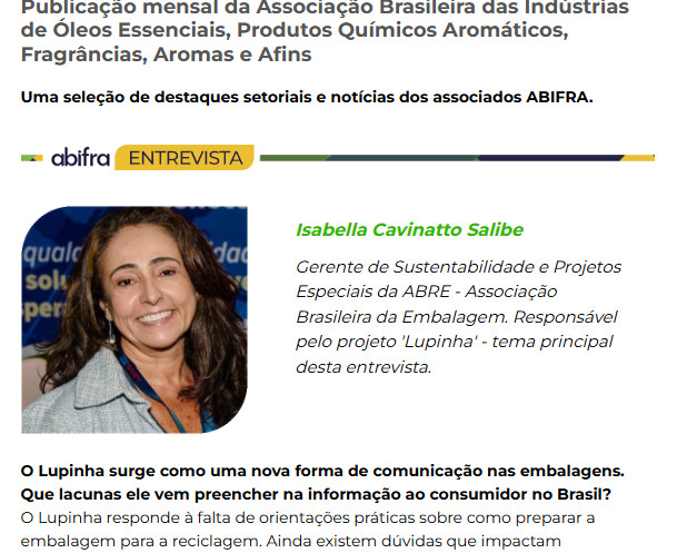 Entrevista com Isabella Cavinatto Salibe, Gerente de Sustentabilidade e Projetos Especiais da ABRE – Associação Brasileira da Embalagem
